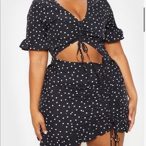 Plus Black polka dot cut out bodycon dress